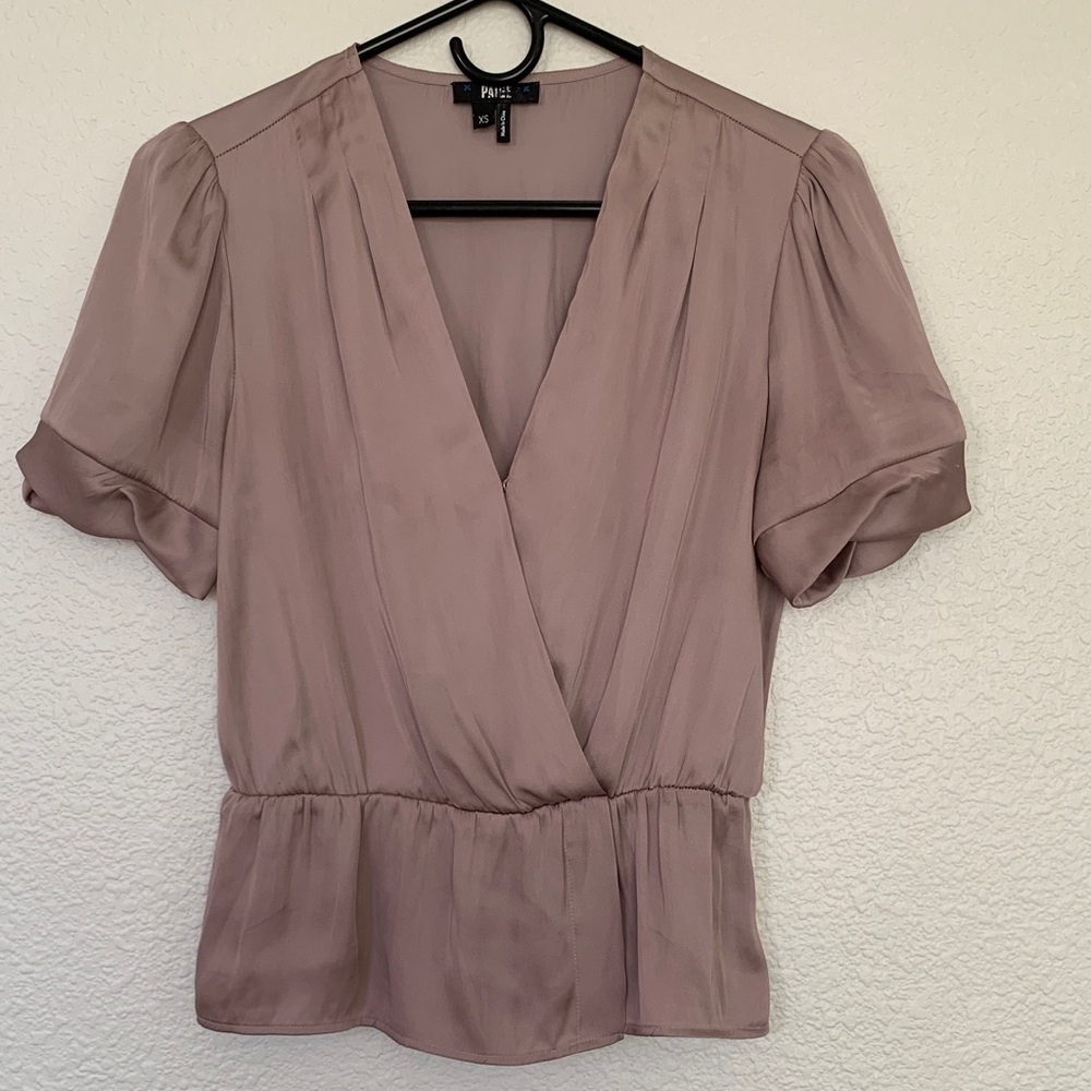 PAIGE Top Dusty Pink Wrap Blouse Short Sleeves Size XS